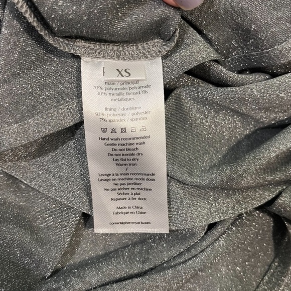 PHEME Silver Mesh Maxi Dress XS Stretch Ruched Long Sleeve Evening Sparkle Gown - Picture 13 of 13